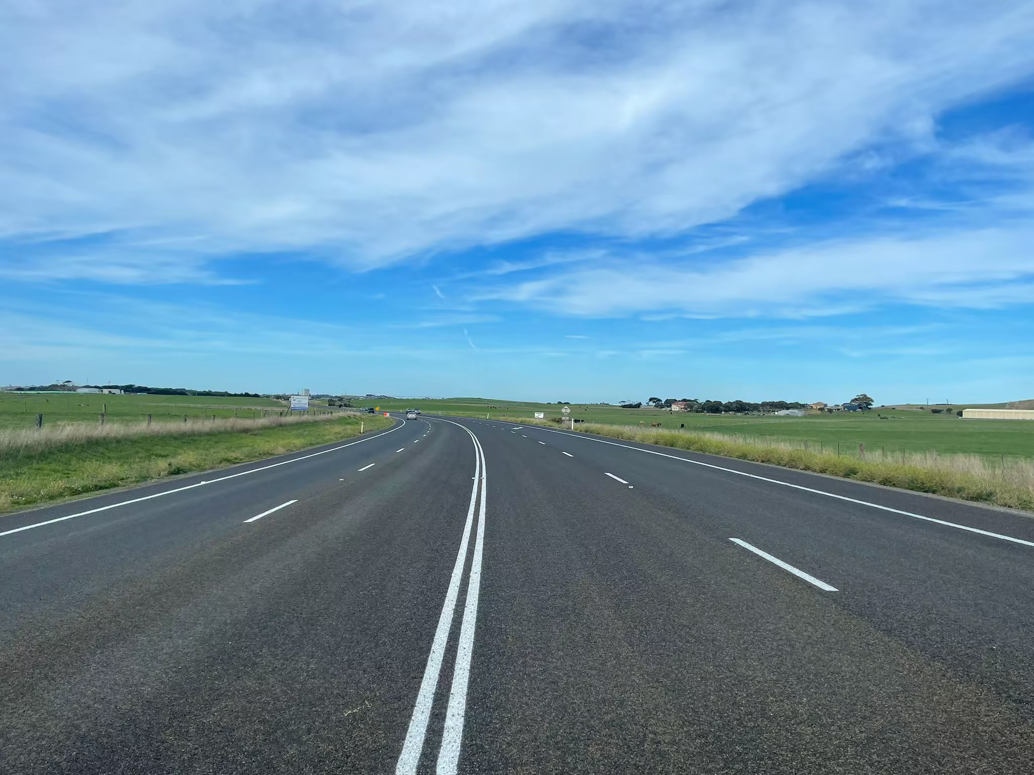 Line marking work on a divided freeway